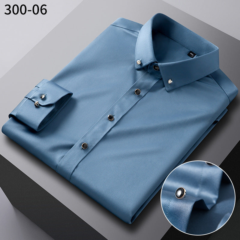 British Style Silk Rhinestone Solid Color Business Slim Shirt