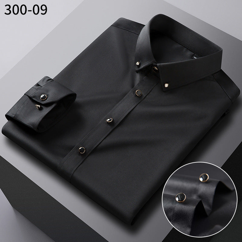 British Style Silk Rhinestone Solid Color Business Slim Shirt