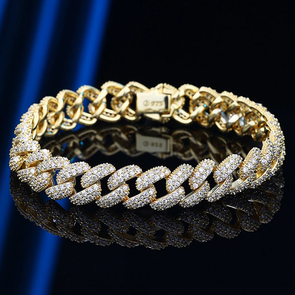 Pulseras cubanas de diamantes y moissanita de plata