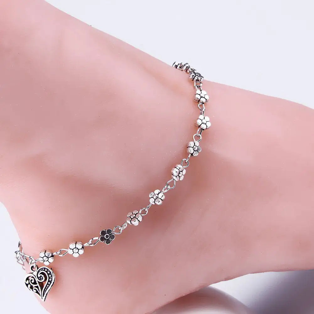 Tobillera con cadena de cuentas de plata