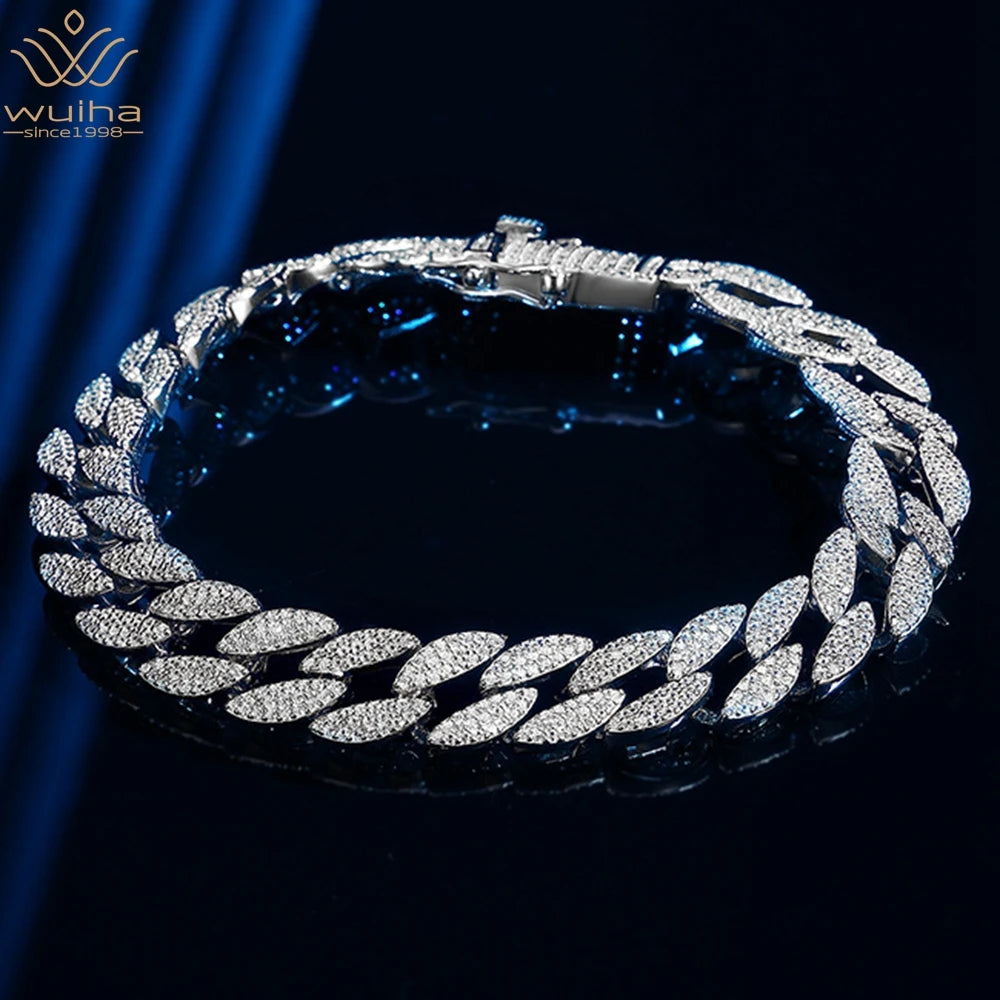 Pulseras cubanas de diamantes y moissanita de plata