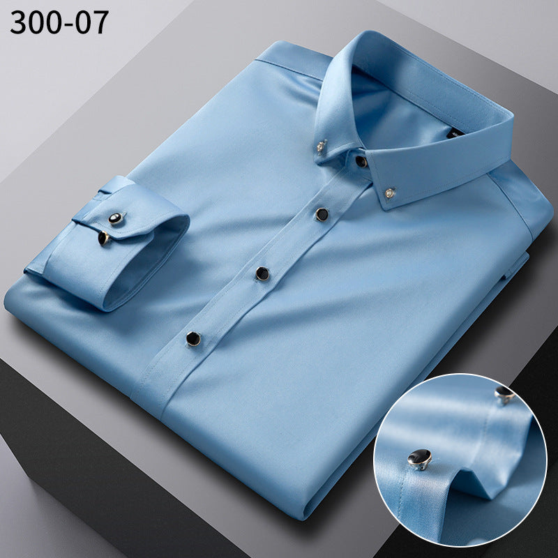 British Style Silk Rhinestone Solid Color Business Slim Shirt