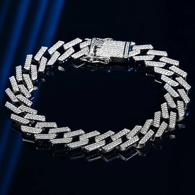 Pulseras cubanas de diamantes y moissanita de plata
