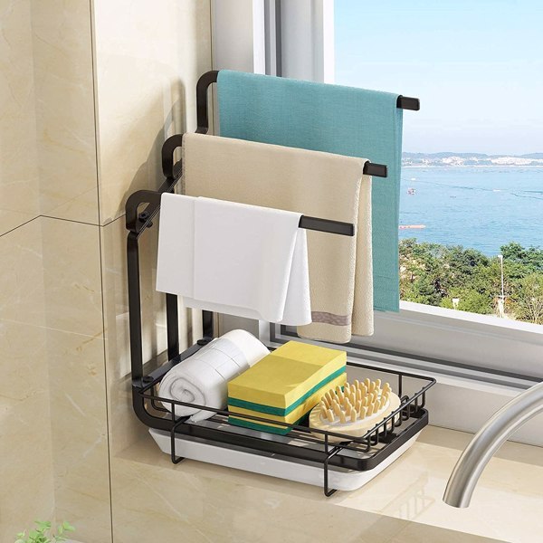 Kitchen Sink Sponge Rack With Drain Tray, Kitchen Sink Organizer Sponge Brush Soap Pan Metal Shelf, - Prohibited Temu, Not Shipped On Weekends