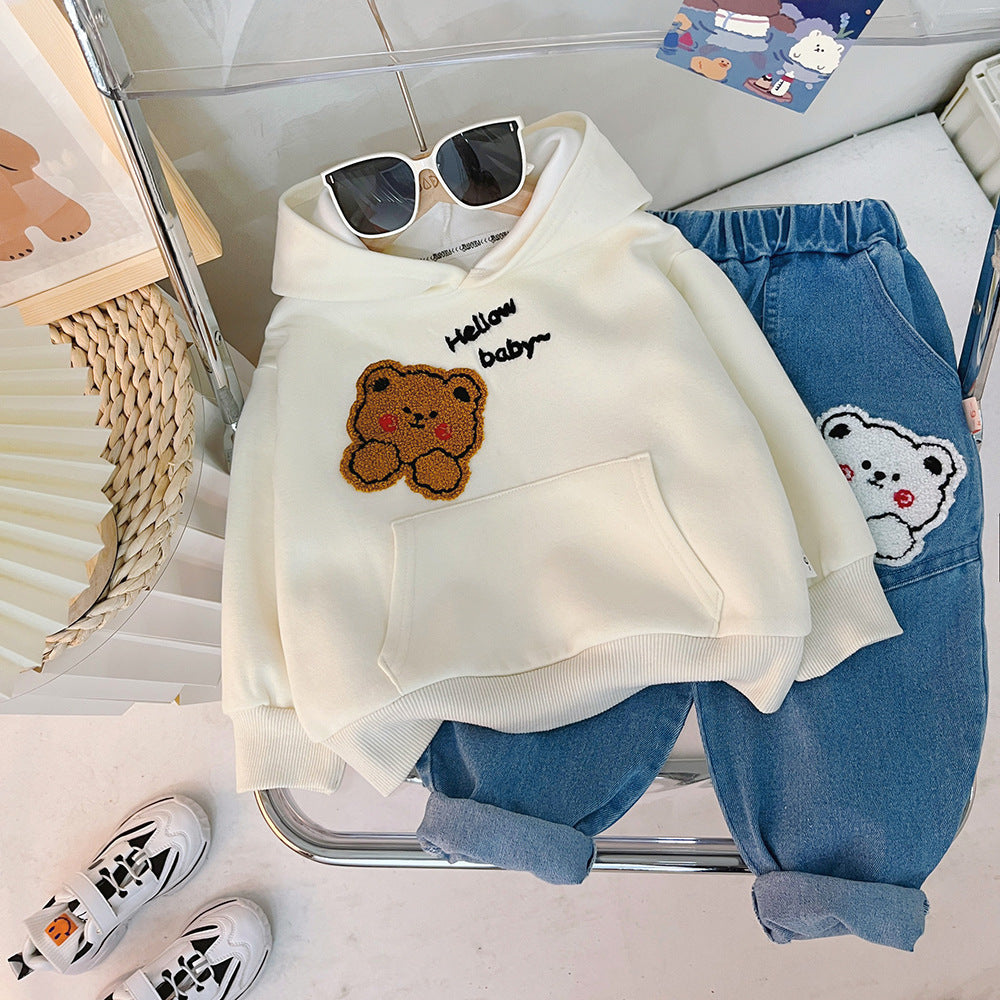 Children's Autumn Clothing Hooded Bear Sweater Pants Two-piece Suit