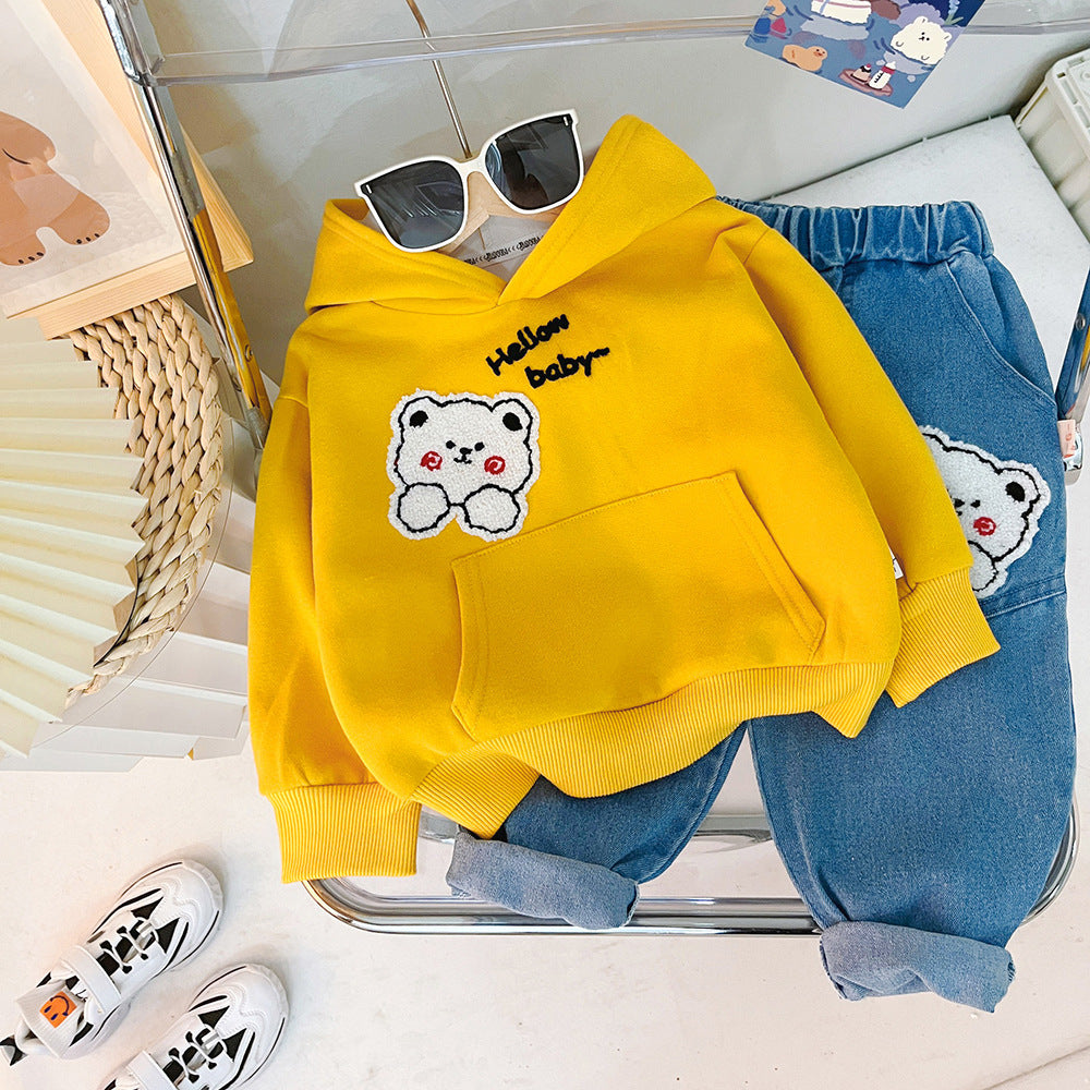 Children's Autumn Clothing Hooded Bear Sweater Pants Two-piece Suit