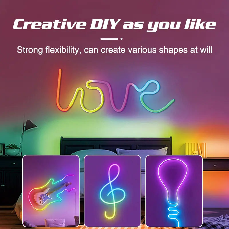 Barra de luz LED de neón RGB con WiFi, aplicación y control por voz, sincronización de música: ideal para retroiluminación de TV y decoración de habitaciones