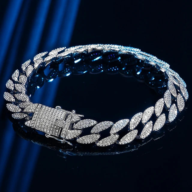 Pulseras cubanas de diamantes y moissanita de plata