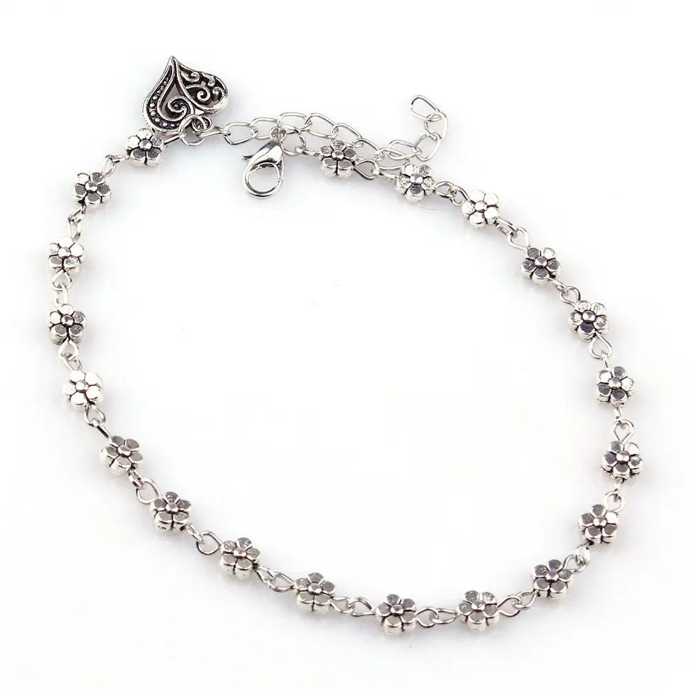 Tobillera con cadena de cuentas de plata