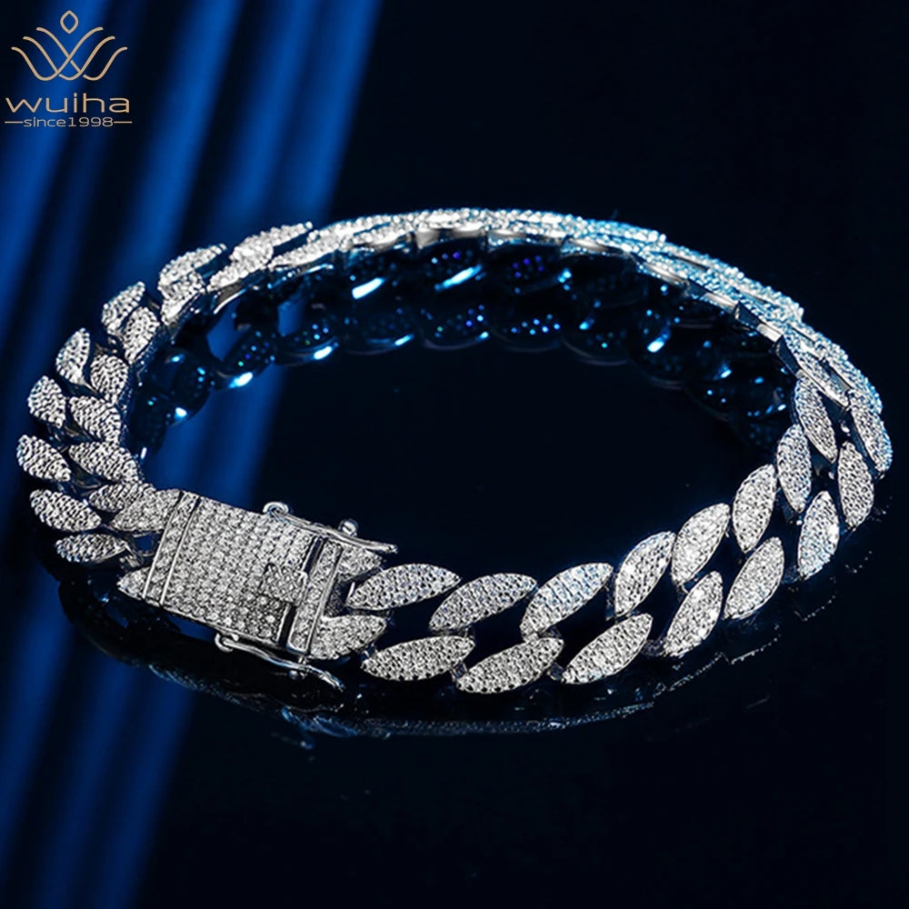Pulseras cubanas de diamantes y moissanita de plata
