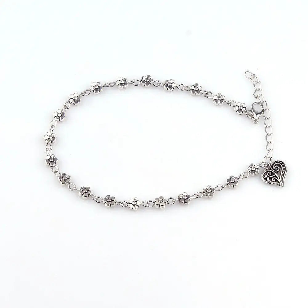 Tobillera con cadena de cuentas de plata