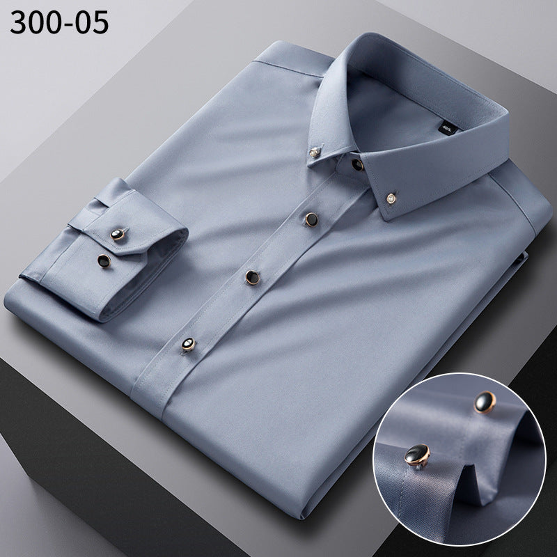 British Style Silk Rhinestone Solid Color Business Slim Shirt