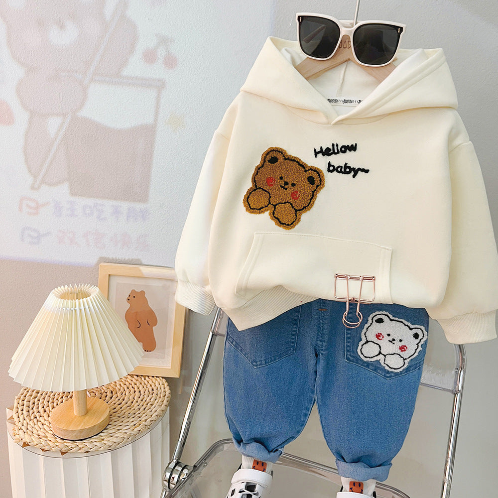 Children's Autumn Clothing Hooded Bear Sweater Pants Two-piece Suit