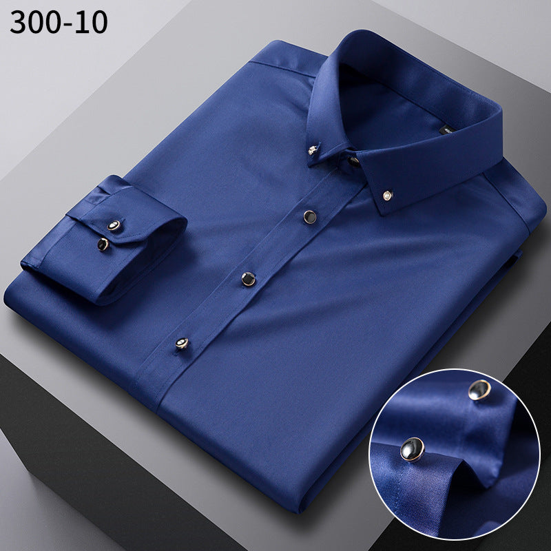 British Style Silk Rhinestone Solid Color Business Slim Shirt