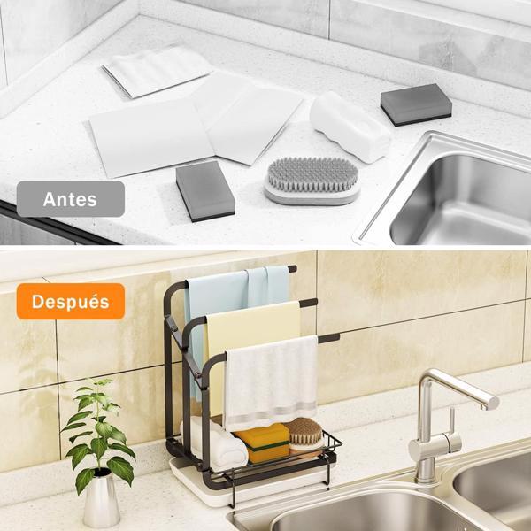 Kitchen Sink Sponge Rack With Drain Tray, Kitchen Sink Organizer Sponge Brush Soap Pan Metal Shelf, - Prohibited Temu, Not Shipped On Weekends