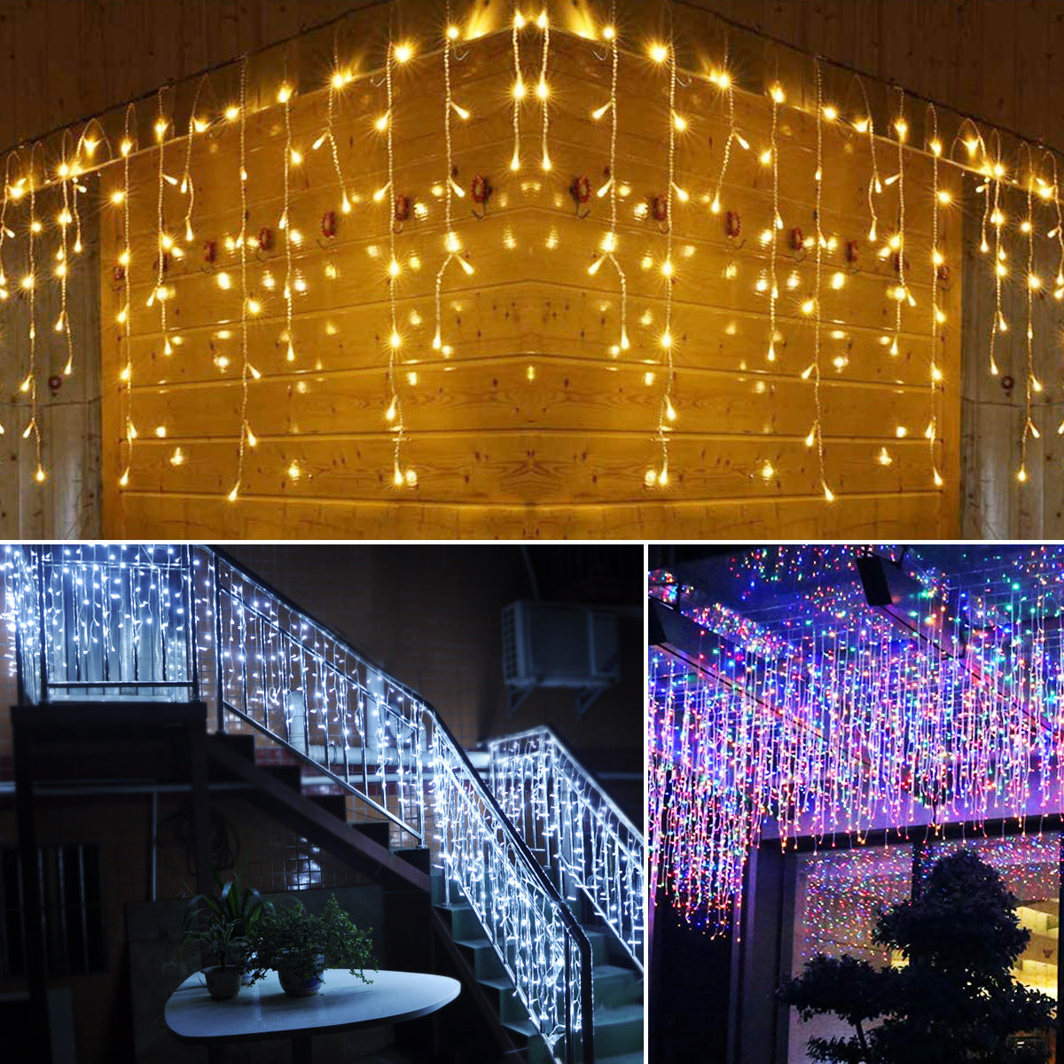 8 Pattern Curtain Lights Starry Waterfall Christmas Lantern Festival Outdoor Garden Light String