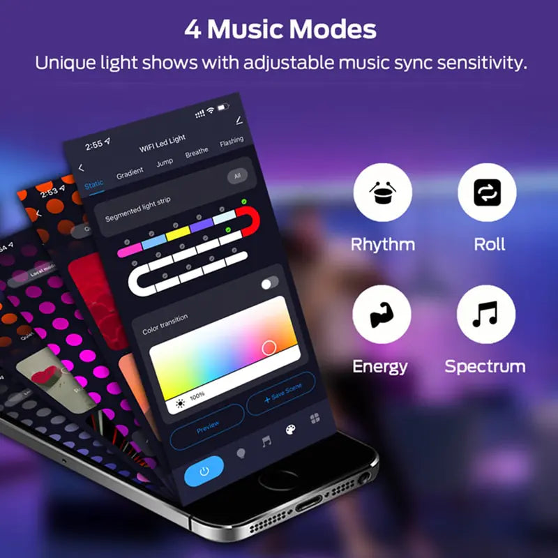 Barra de luz LED de neón RGB con WiFi, aplicación y control por voz, sincronización de música: ideal para retroiluminación de TV y decoración de habitaciones