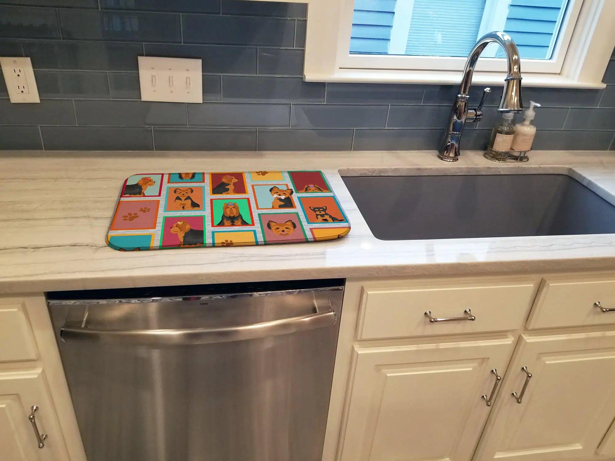 Lots of Black and Tan Yorkie Dish Drying Mat