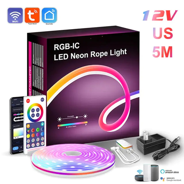 Barra de luz LED de neón RGB con WiFi, aplicación y control por voz, sincronización de música: ideal para retroiluminación de TV y decoración de habitaciones