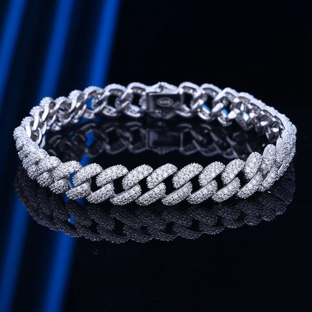 Pulseras cubanas de diamantes y moissanita de plata