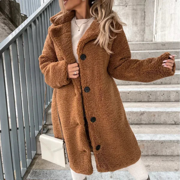 Long-Sleeved Lapel Plush Jacket