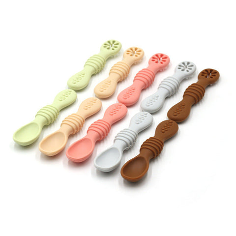 Baby Eating Training Set Toddler Feeding Silicone Sticky Spoon Fork Frugal Finds Galore