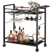 Joaxswe Bar CartHome Bar Serving Cart with Storage Shelves 2 Tier Rolling Beverage Cart with Wheels Modern Wine Cart with Wine Rack and Glass Holder for Kitchen Living RoomDinning RoomBlack Frugal Finds Galore