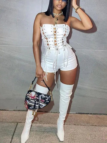 Women's Solid Color Tube-Top Sleeveless Slim-Fit Romper Frugal Finds Galore