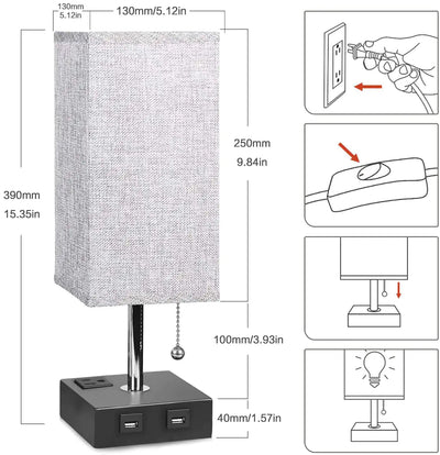 USB Bedside Table Lamp - Grey Frugal Finds Galore