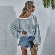 Casual Round Neck Long-sleeved Sweater Top in Solid Colors Frugal Finds Galore