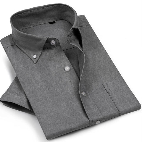 Summer Business Oxford Short-Sleeved Shirt For Men, New Men's Non-Iron Anti-Wrinkle Solid Color Button Collar Men's Short-Sleeved Shirt Frugal Finds Galore