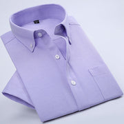 Summer Business Oxford Short-Sleeved Shirt For Men, New Men's Non-Iron Anti-Wrinkle Solid Color Button Collar Men's Short-Sleeved Shirt Frugal Finds Galore