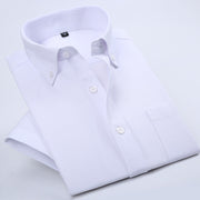 Summer Business Oxford Short-Sleeved Shirt For Men, New Men's Non-Iron Anti-Wrinkle Solid Color Button Collar Men's Short-Sleeved Shirt Frugal Finds Galore