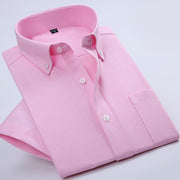 Summer Business Oxford Short-Sleeved Shirt For Men, New Men's Non-Iron Anti-Wrinkle Solid Color Button Collar Men's Short-Sleeved Shirt Frugal Finds Galore