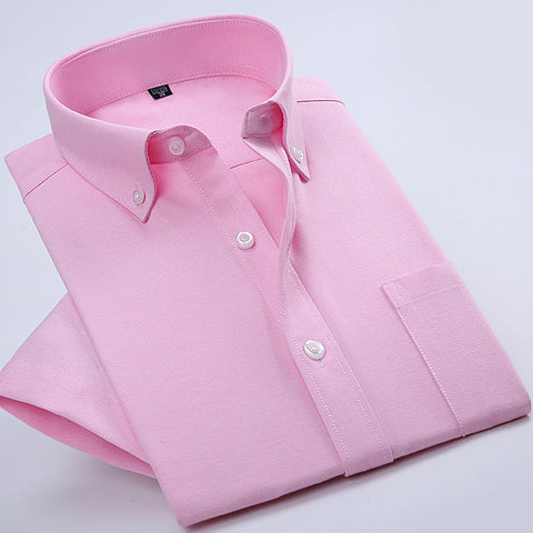 Summer Business Oxford Short-Sleeved Shirt For Men, New Men's Non-Iron Anti-Wrinkle Solid Color Button Collar Men's Short-Sleeved Shirt Frugal Finds Galore