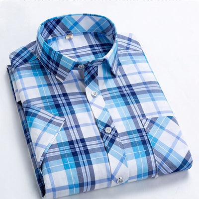 New Business Casual Plaid Shirt Men's Thin Pocket Short Sleeved Shirt Frugal Finds Galore