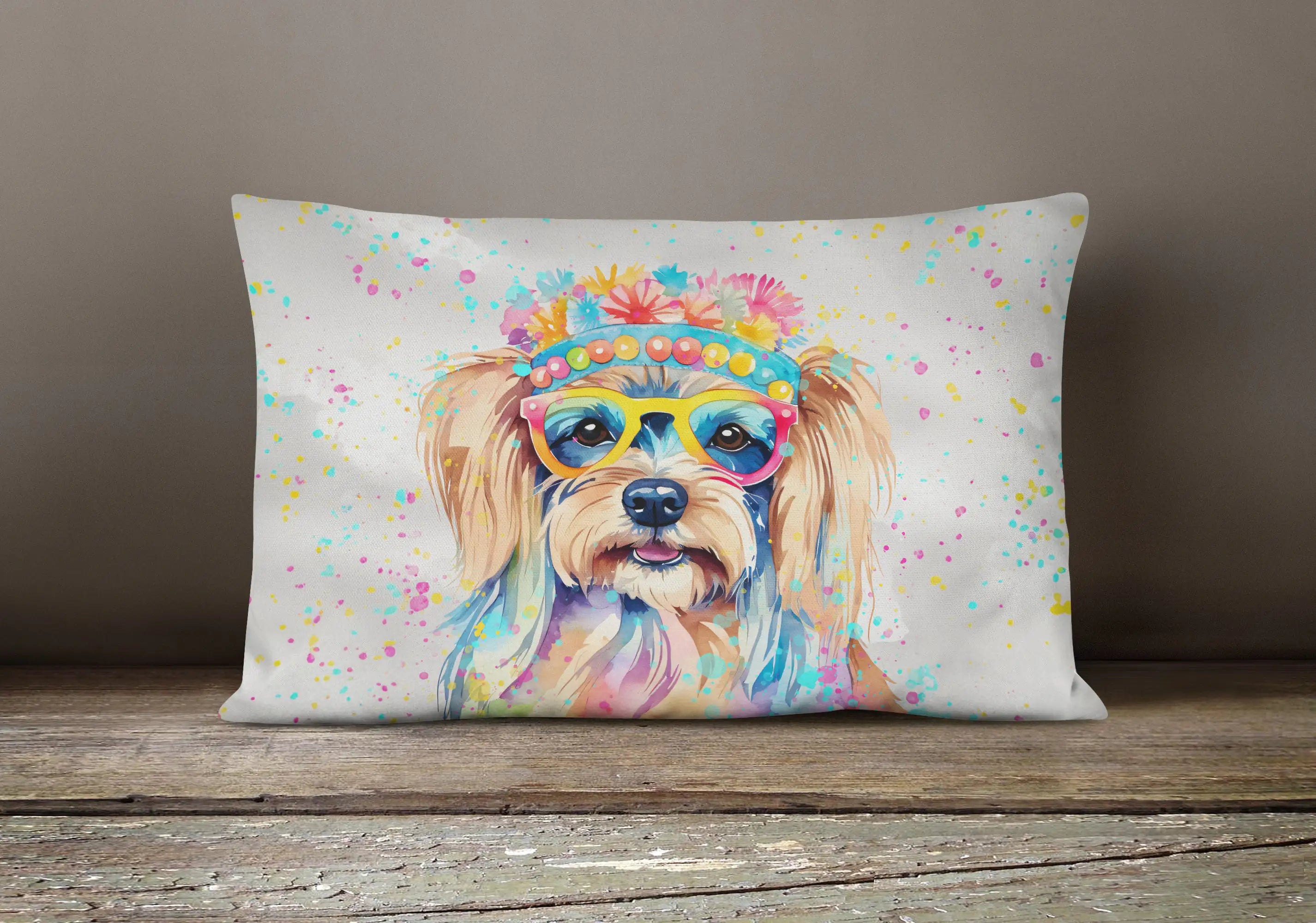 Yorkshire Terrier Hippie Dawg Throw Pillow