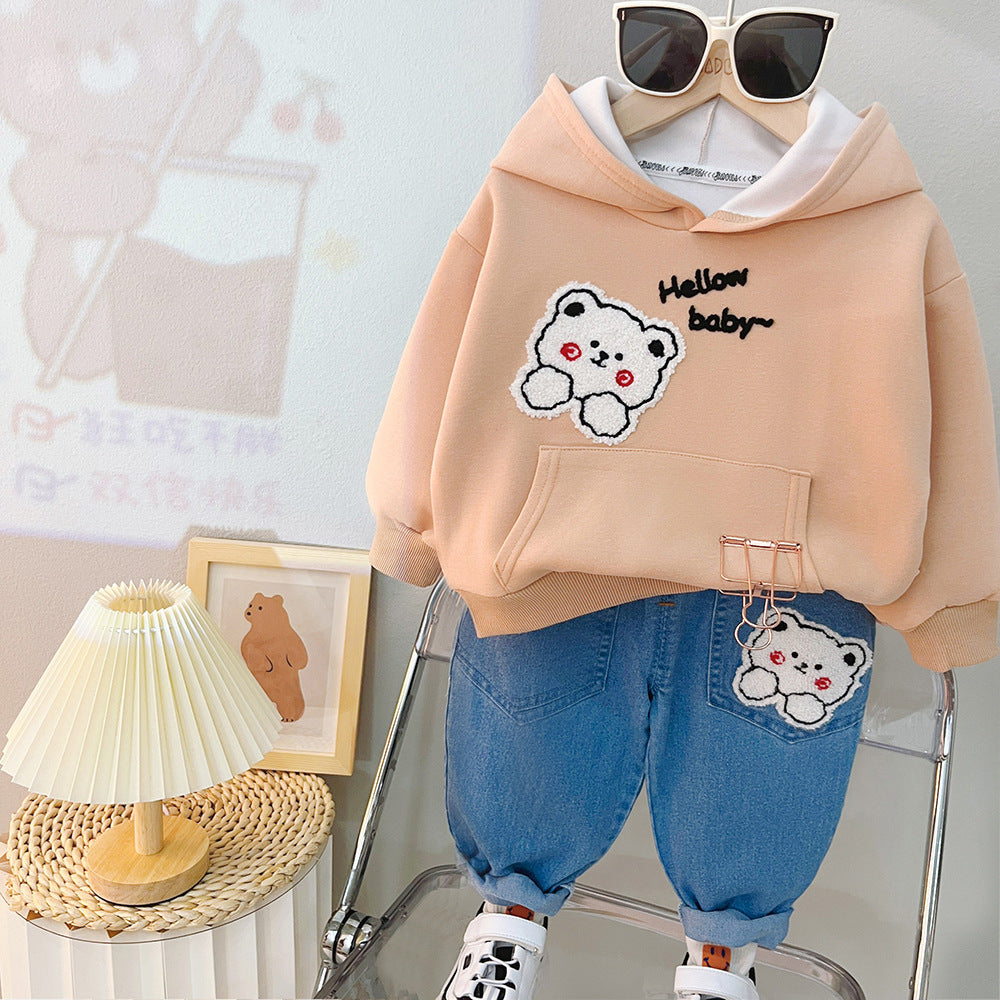 Children's Autumn Clothing Hooded Bear Sweater Pants Two-piece Suit