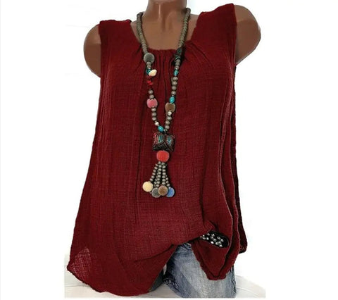 Casual Solid Color Sleeveless Round Neck T-shirt Frugal Finds Galore