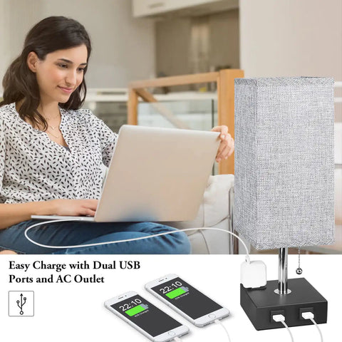USB Bedside Table Lamp - Grey Frugal Finds Galore