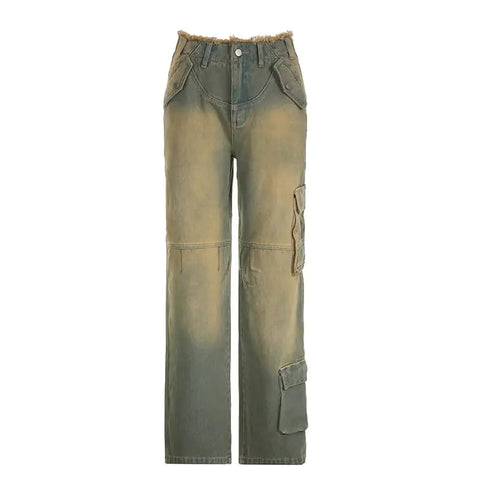 Women's Retro Asymmetric Raw Hem Straight-leg Overalls Frugal Finds Galore