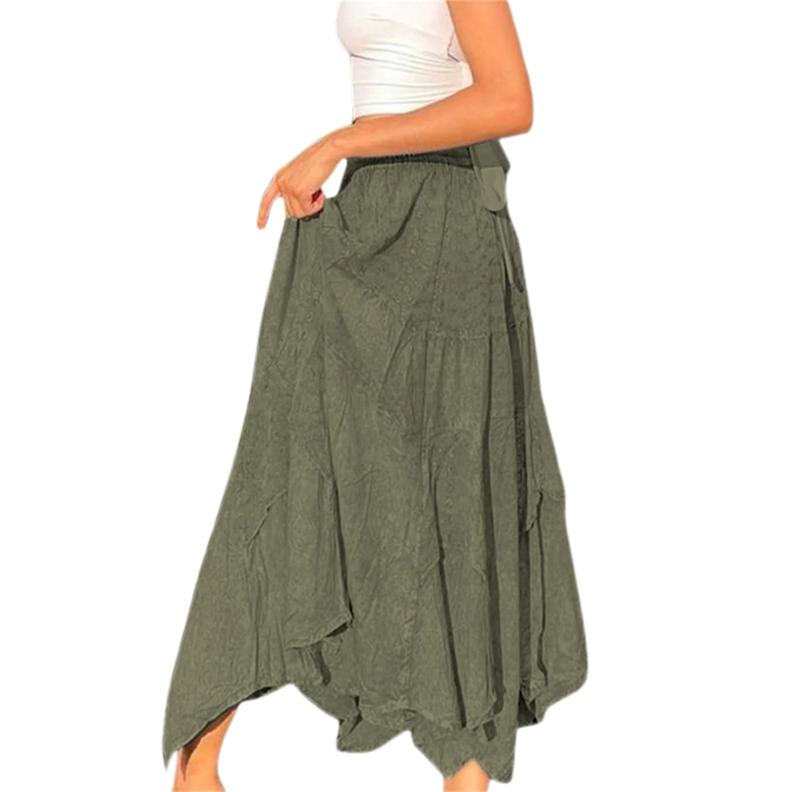 Washed Cotton Pleated Skirt