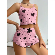 Heart Printing Suspender Shorts Casual Sunken Stripe Outerwear European And American Style Women Pajamas Frugal Finds Galore