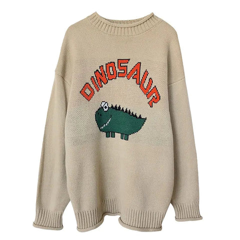 Cartoon Letter Sweater, Jacquard Dinosaur Sweater Frugal Finds Galore
