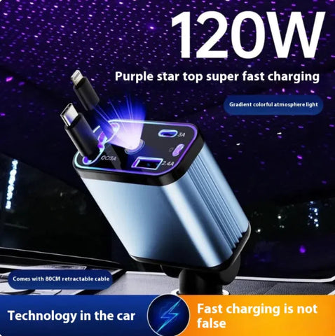 Starry Sky Flexible Wire Car Charger, 120W Fast Charging (Type-C & Apple Compatible) Frugal Finds Galore
