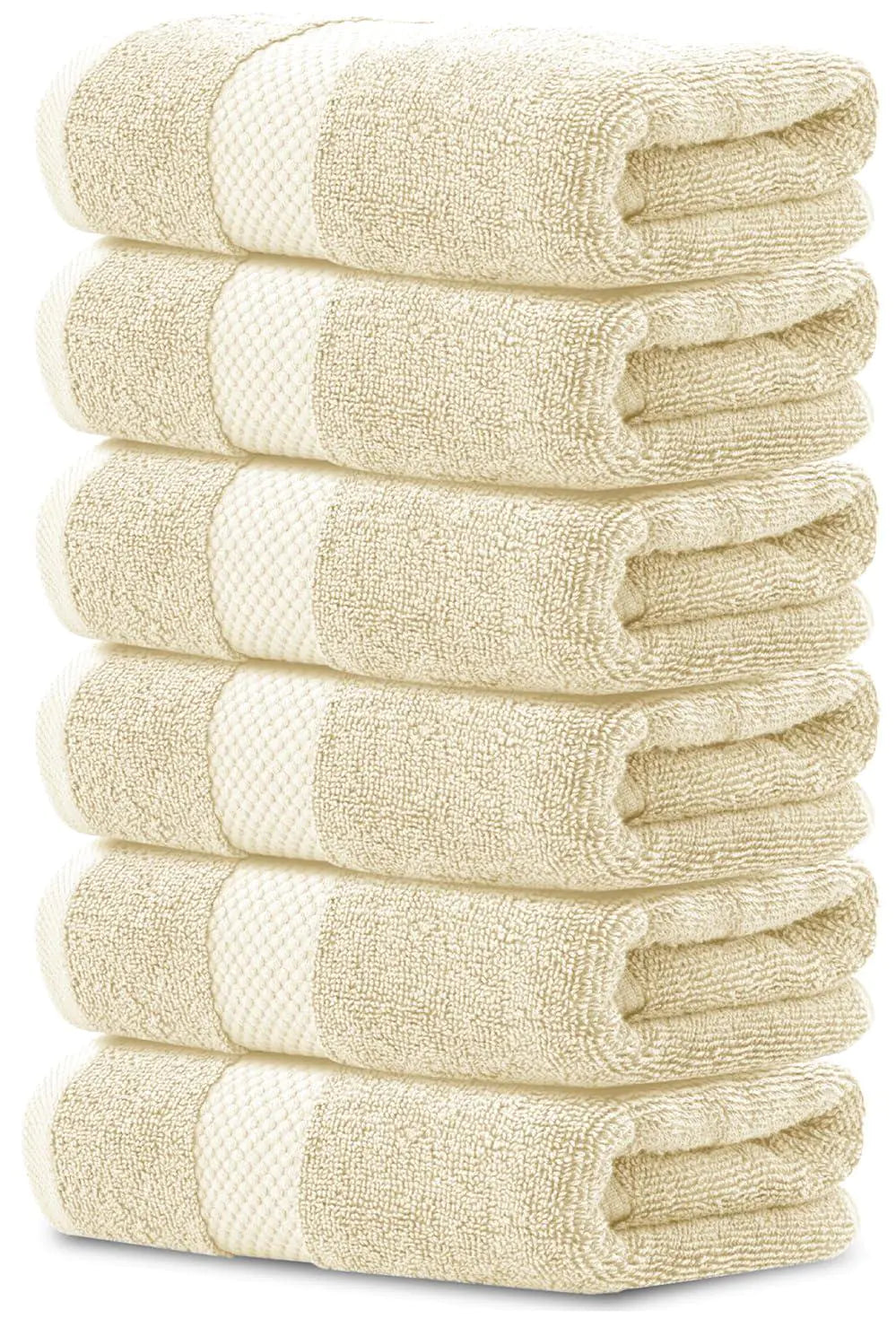 Luxury Hand Towels Turkish Cotton for Hotel Spa 16x30 inch 6 Pack Beige Color