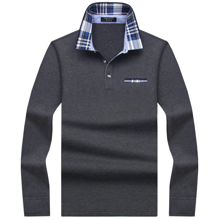 Men's Business Casual Lapel Fleece Loose Solid Color T-Shirt