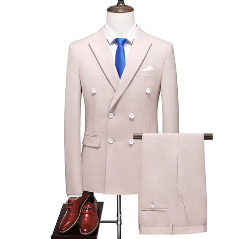 Men's Double Breasted Solid Color Coat Trousers Suit Frugal Finds Galore