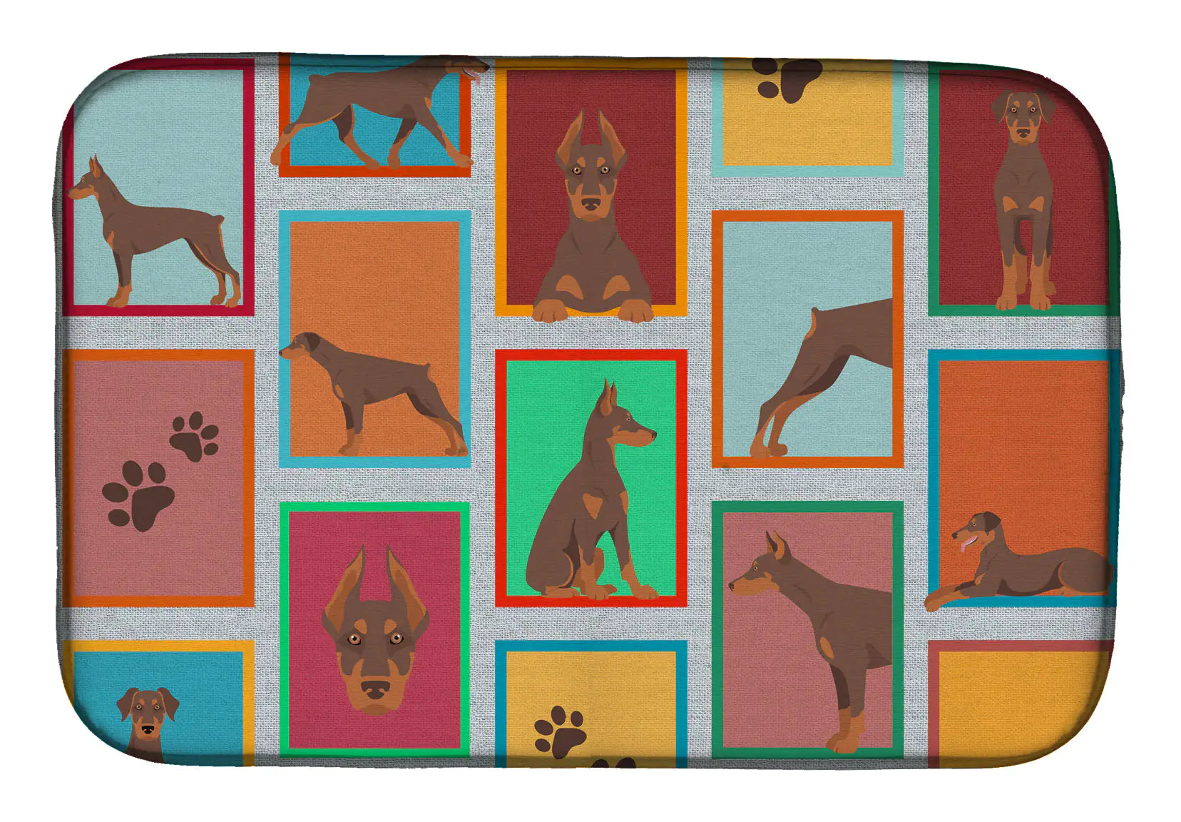 Red Doberman Pinscher Dish Drying Mat