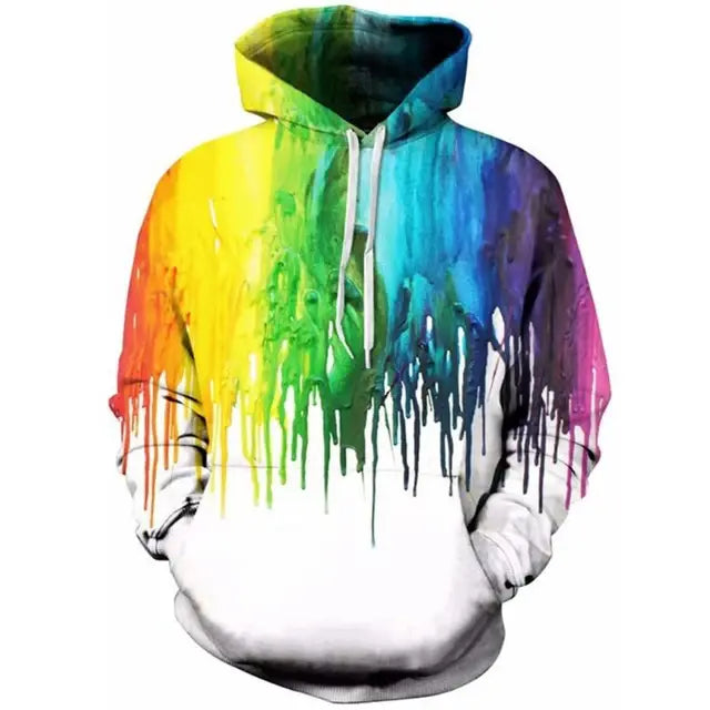 Rainbow Paint Splatter Tie-Dye 3D Hoodie